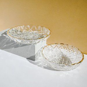 Pair of vintage glass trays with gold trim